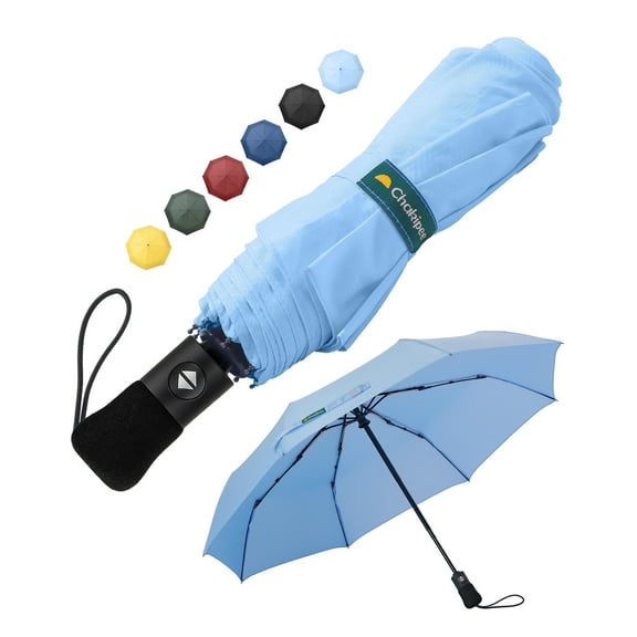 Chakipee Travel Compact Umbrella Windproof - Portable Automatic Umbrellas for Rain,8 Ribs Folding Umbrella,Portable 210T Fabric 97cm Span,Sky Blue