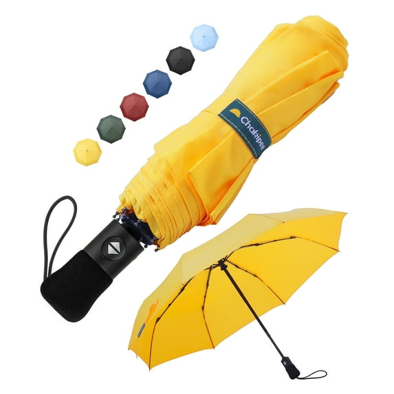 Chakipee Travel Compact Umbrella Windproof - Portable Automatic Umbrellas for Rain,8 Ribs Folding Umbrella,Portable 210T Fabric 97cm Span,Yellow