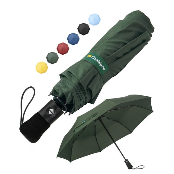 Chakipee Travel Compact Umbrella Windproof - Portable Automatic Umbrellas for Rain,8 Ribs Folding Umbrella,Portable 210T Fabric 97cm Span,Green
