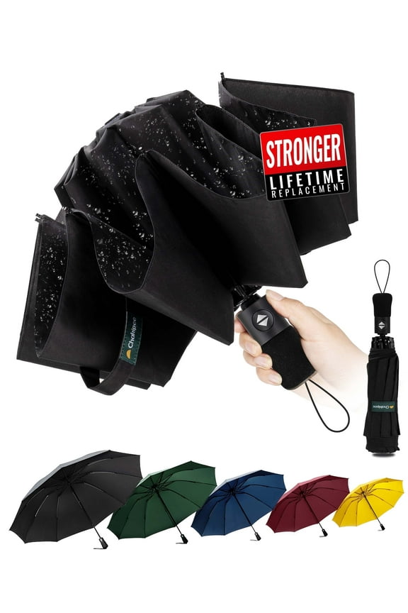 Chakipee Travel Compact Umbrella Windproof-Portable Automatic Umbrellas for Rain,Inverted Folding Umbrella,105cm Span-10 Ribs Umbrella,Black