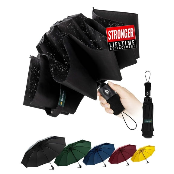 Chakipee Travel Compact Umbrella Windproof-Portable Automatic Umbrellas for Rain,Inverted Folding Umbrella,105cm Span-10 Ribs Umbrella,Black