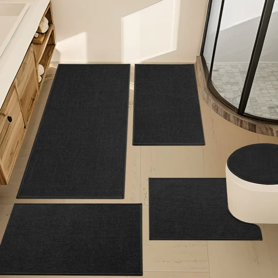 ChakmeOne 5 Piece Bathroom Rug Set Thin Super Absorbent Non Slip Machine Washable Bath Mat with Rubber Backing for Shower Tub Floor & Toilet