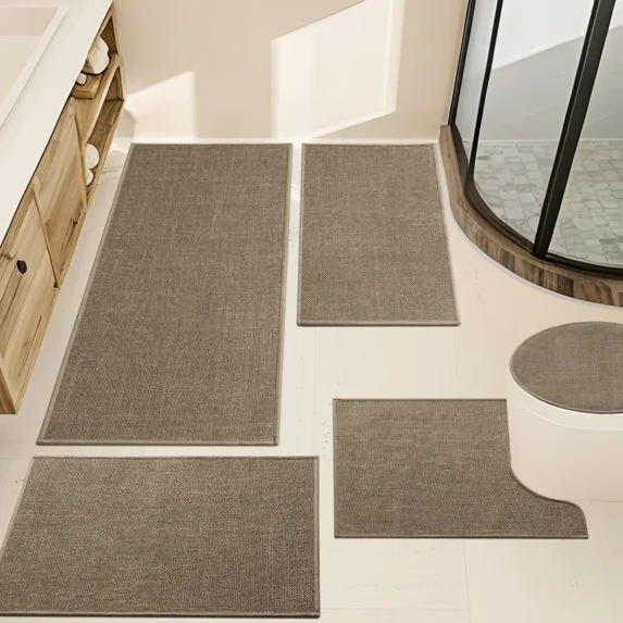 ChakmeOne 5 Piece Bathroom Rug Set Thin Super Absorbent Non Slip Machine Washable Bath Mat with Rubber Backing for Shower Tub Floor & Toilet