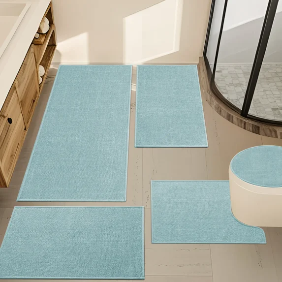 ChakmeOne 5 Piece Bathroom Rug Set Thin Super Absorbent Non Slip Machine Washable Bath Mat with Rubber Backing for Shower Tub Floor & Toilet