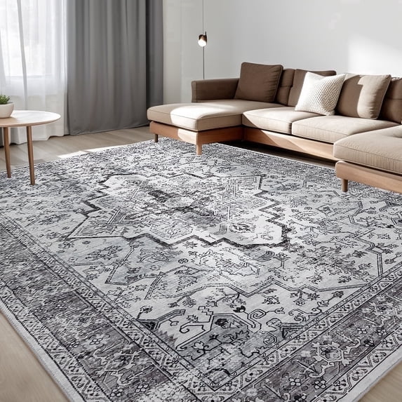ChakmeOne 6x9 Area Rugs for Living Room,Vintage Boho Medallion Print with Stain Guard, Machine Washable & Non-Slip, for Under Table, Bedroom or Dining Room