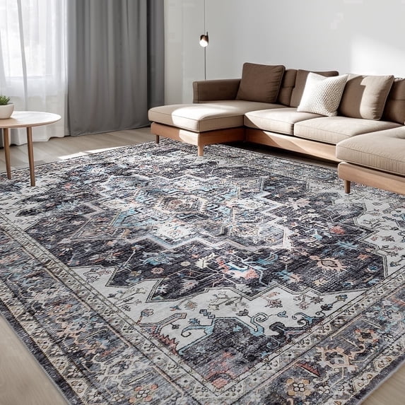 ChakmeOne 9x12 Bohemian Rugs for Living Room, Vintage Medallion Area Rug, Machine Washable & Non-Slip Rug with Rubber Backing for Bedroom & Outdoor