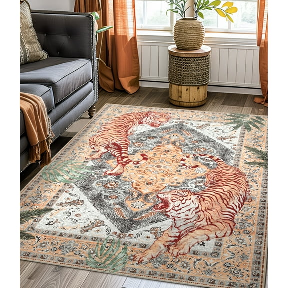 ChakmeOne Area Rugs 5x7 Ft Rugs for Living Room，Animal Print, Machine Washable, Non-Slip Stain Resistant Soft Carpet for Bedroom, Dining Room, Farmhouse, Nursery, Hallway Home Decor