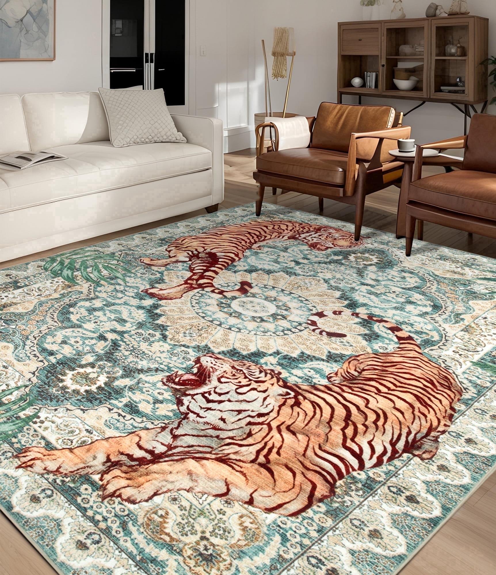 ChakmeOne Oriental Area Rugs for Living Room 5x7 Low Pile & Washable ...