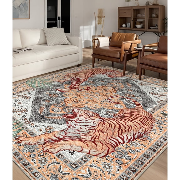 ChakmeOne Area Rugs 8x10 Ft Rugs for Living Room,Animal Print, Machine Washable, Non-Slip Stain Resistant Soft Carpet for Bedroom, Dining Room, Farmhouse, Nursery, Hallway Home Decor