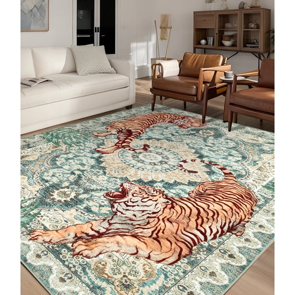 ChakmeOne Area Rugs 8x10 Ft Rugs for Living Room,Animal Print, Machine Washable, Non-Slip Stain Resistant Soft Carpet for Bedroom, Dining Room, Farmhouse, Nursery, Hallway Home Decor