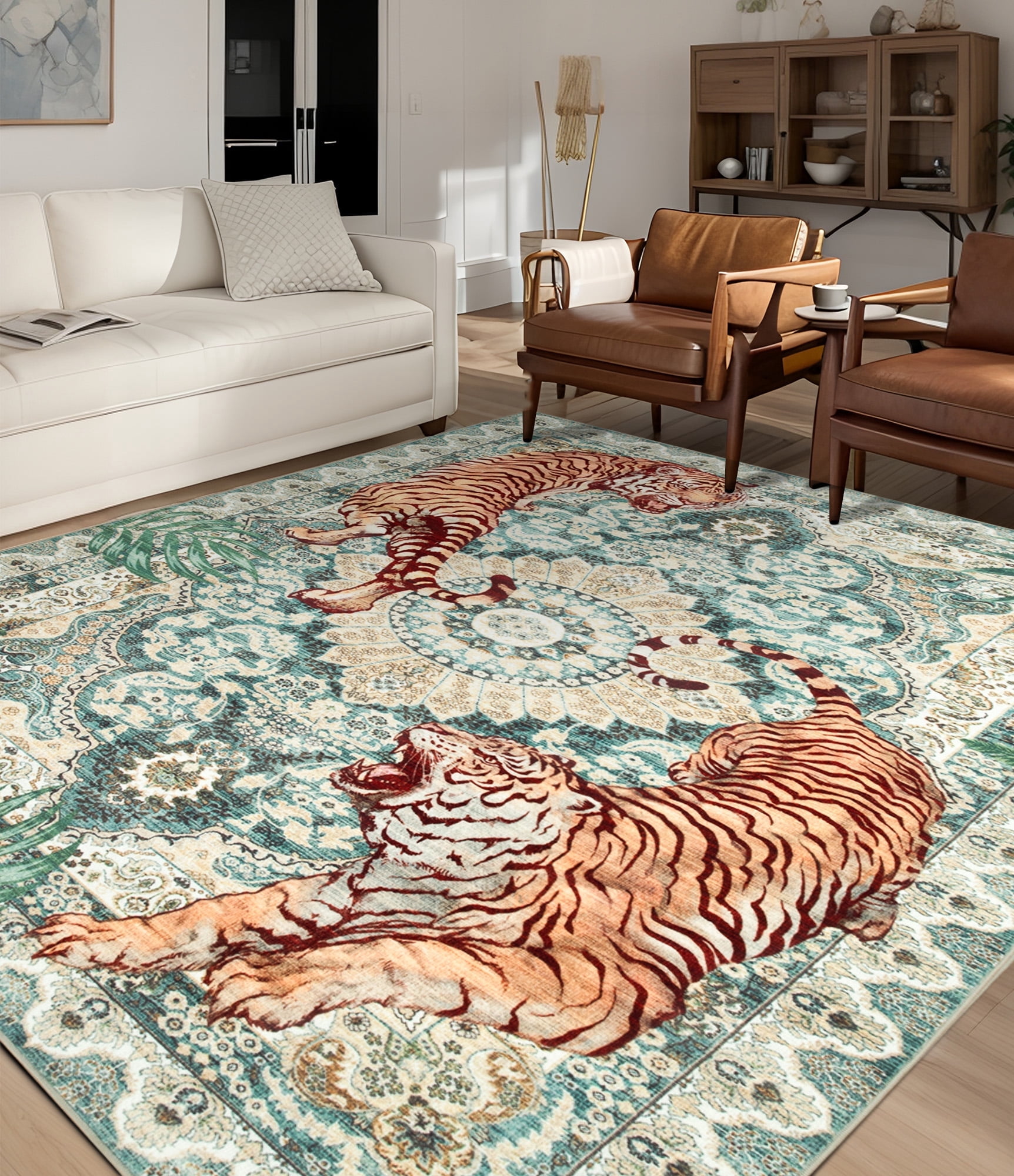 ChakmeOne Area Rugs 9x12 Ft Rugs for Living Room，Animal Print, Machine Washable, Non-Slip Stain Resistant Soft Carpet for Bedroom, Dining Room, Farmhouse, Nursery, Hallway Home Decor
