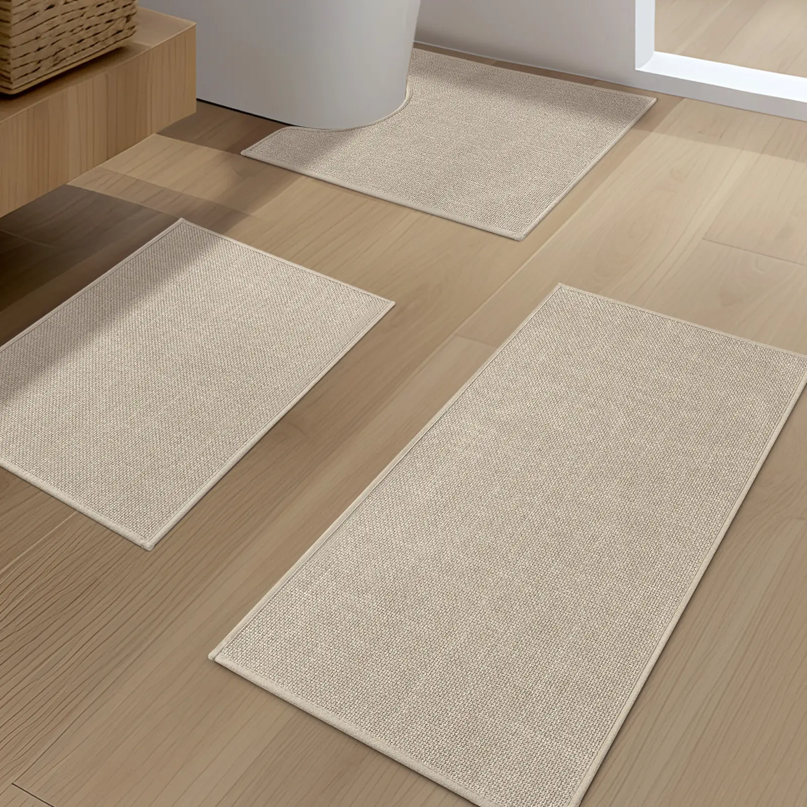 ChakmeOne Bathroom Rug Set 3 Piece, Non Slip Bath Mats,Super Absorbent Quick Dry Machine Washable,Complete Bath Mats for Shower Tub Floor & Toilet, 17"x24"+17"x32"+17.5"x24"U-Shape