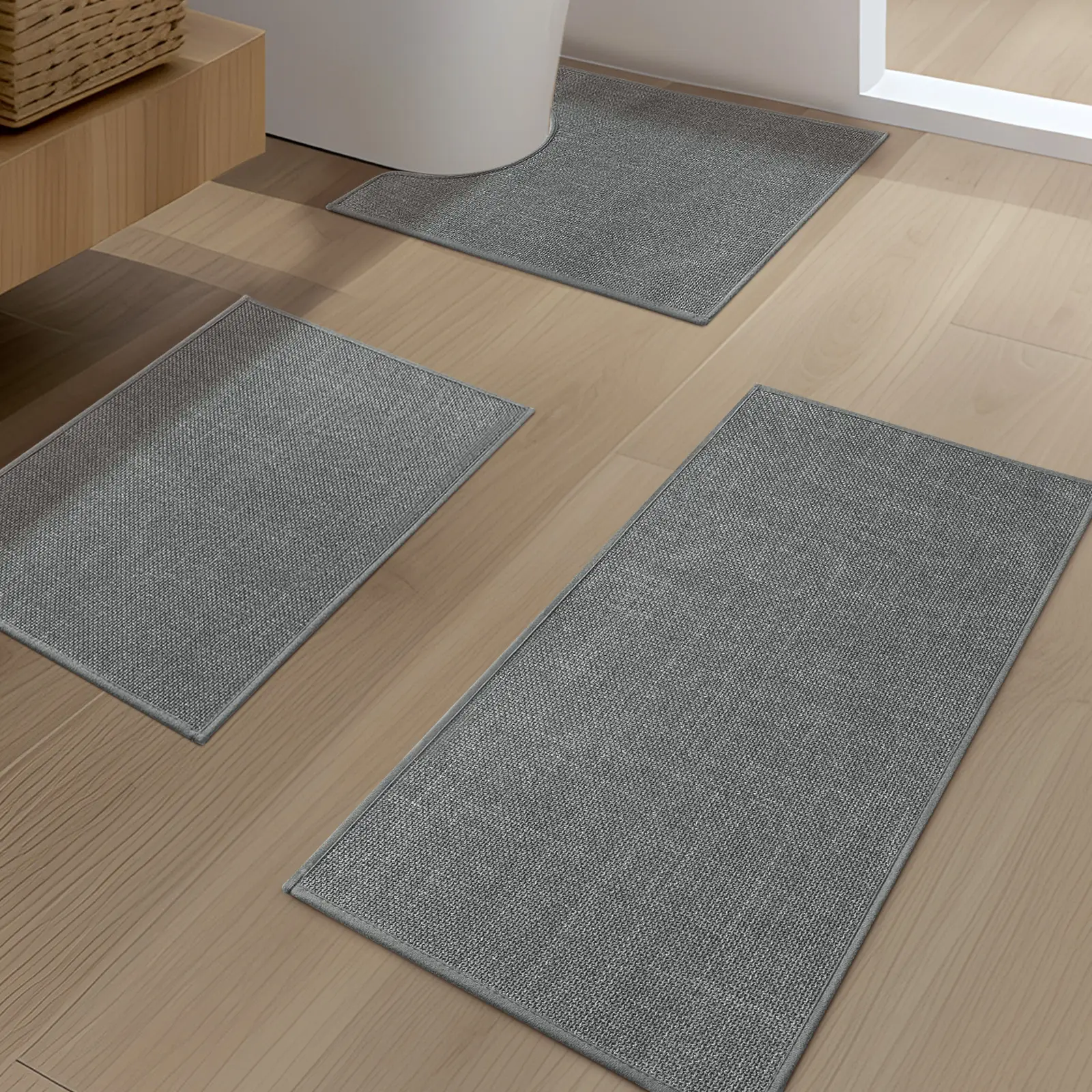 ChakmeOne Bathroom Rug Set 3 Piece, Non Slip Bath Mats,Super Absorbent Quick Dry Machine Washable,Complete Bath Mats for Shower Tub Floor & Toilet, 17"x24"+17"x32"+17.5"x24"U-Shape