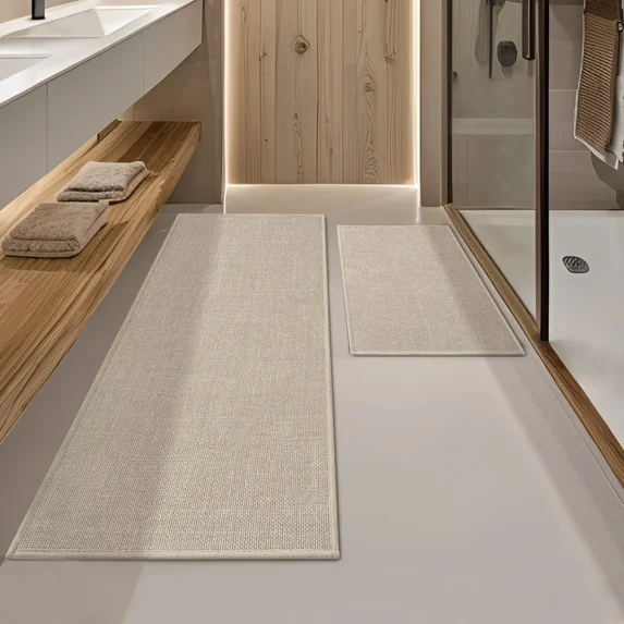 ChakmeOne Bathroom Rugs 2 Piece Thin Super Absorbent Non Slip Machine Washable Bath Mat with Rubber Backing for Shower Tub Floor,17"x24"+17"x47" Beige