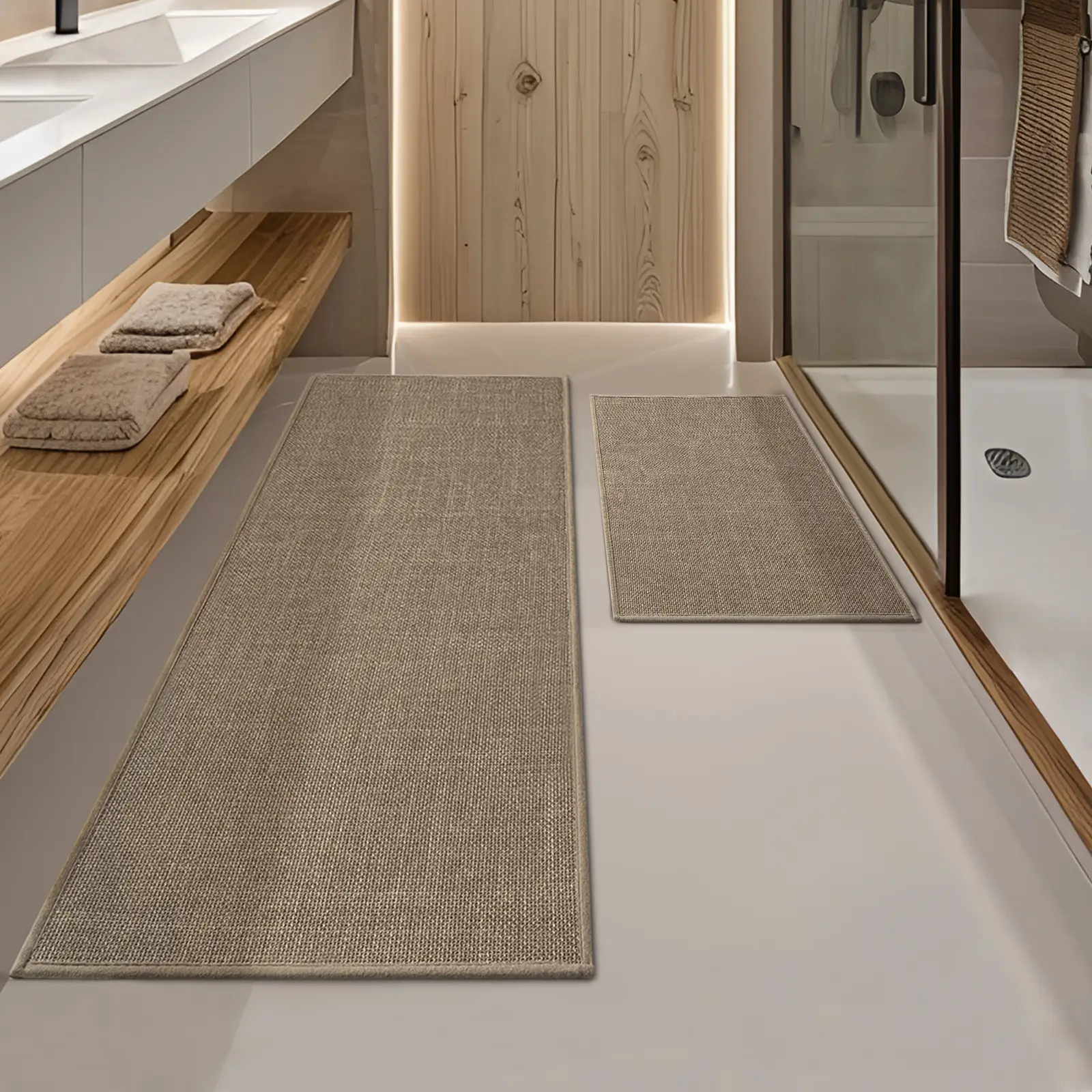 ChakmeOne Bathroom Rugs 2 Piece Thin Super Absorbent Non Slip Machine Washable Bath Mat with Rubber Backing for Shower Tub Floor,17"x24"+17"x47" Coffee