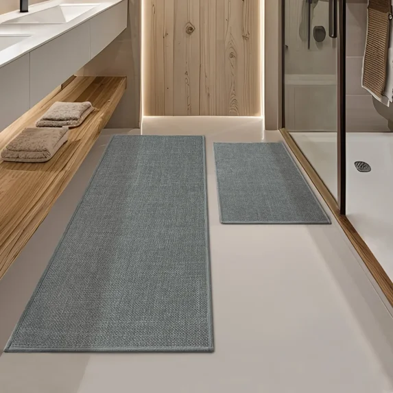 ChakmeOne Bathroom Rugs 2 Piece Thin Super Absorbent Non Slip Machine Washable Bath Mat with Rubber Backing for Shower Tub Floor,17"x24"+17"x47" Drak Grey