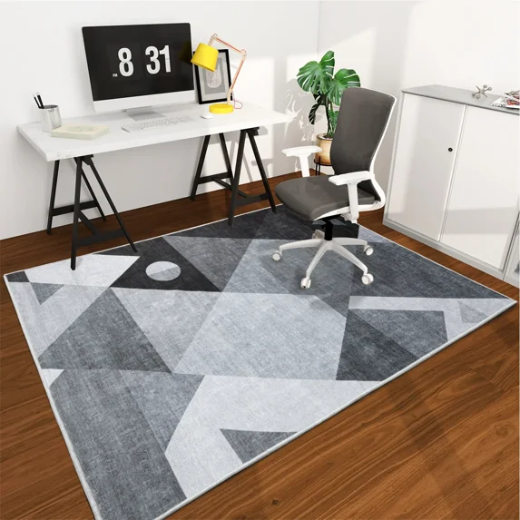 ChakmeOne Hardwood Floor Office Chair Mat, 36"x48" Heavy-Duty Floor Protector, Machine Washable Desk Rug with Non-Slip Backing for Under Desk Chair, Modern Square Tiles Design, Gray