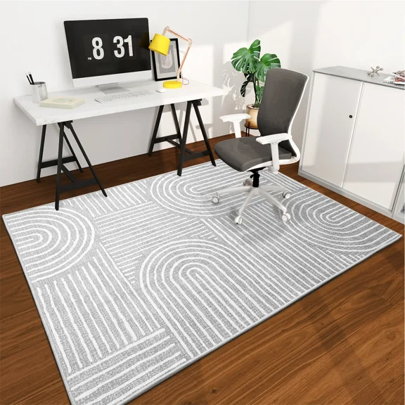 ChakmeOne Hardwood Floor Office Chair Mat, 48"x72" Heavy-Duty Floor Protector, Machine Washable Desk Rug with Non-Slip Backing for Under Desk Chair, Modern Striped Design, Gray