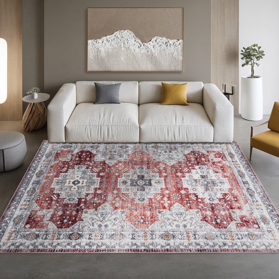 ChakmeOne 4x6 Bohemian Rugs for Living Room Vintage Medallion Area Rug Machine Washable & Non-Slip Rug with Rubber Backing for Bedroom Outdoor