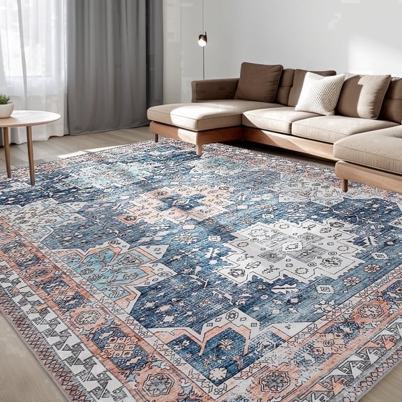 ChakmeOne Machine Washable Area Rugs, 5x7 Rugs for Living Room, Boho Rugs Non Slip Low Pile Soft Lightweight Carpet for Bedroom Kitchen Dining Room Farmhouse Nursery Kids Room
