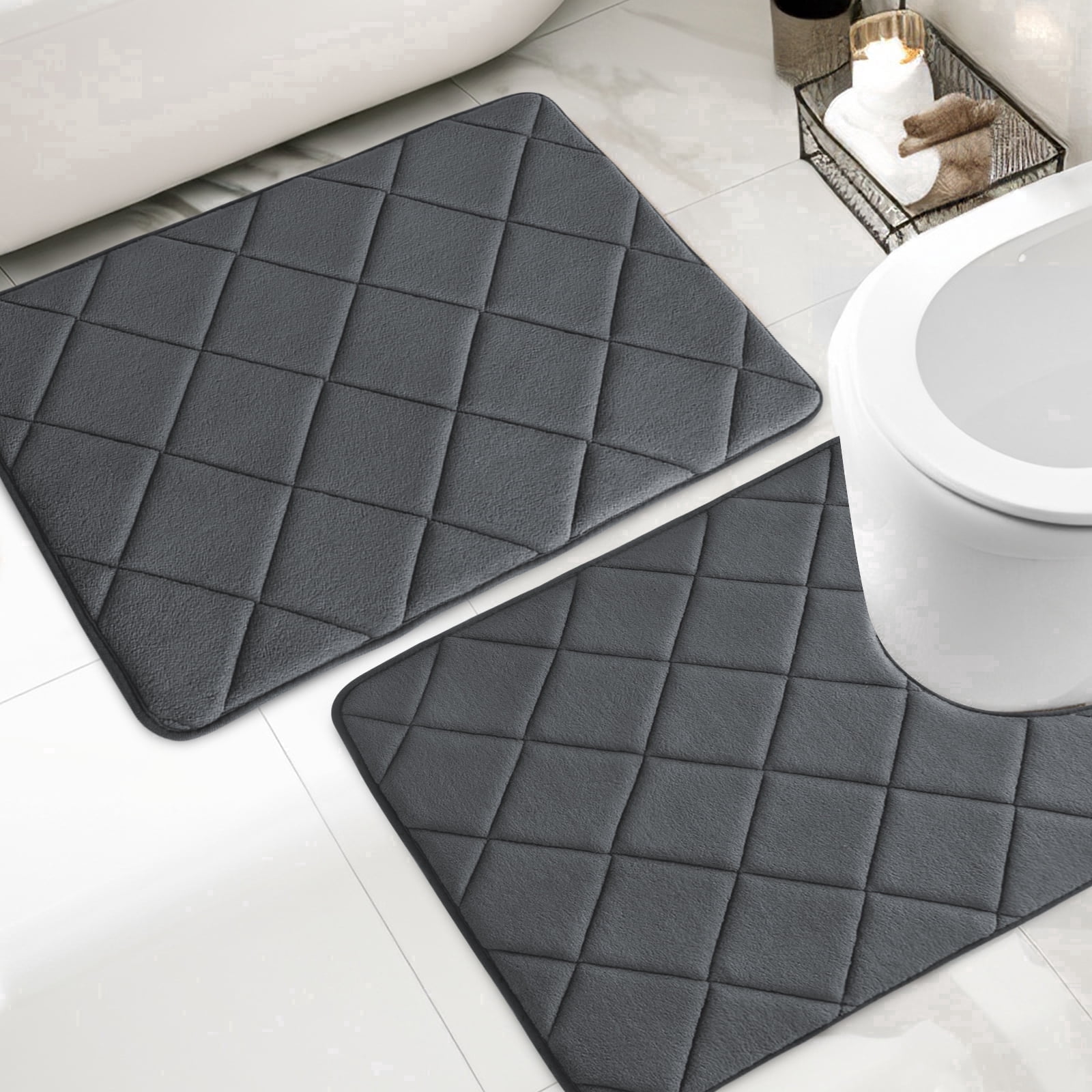 ChakmeOne Bathroom Rug Set 2 Pieces Bath Mats for Bathroom Floor Absorbent&Non Slip Bathroom Rug for Tub and Shower, (24"x20" +24"x16")