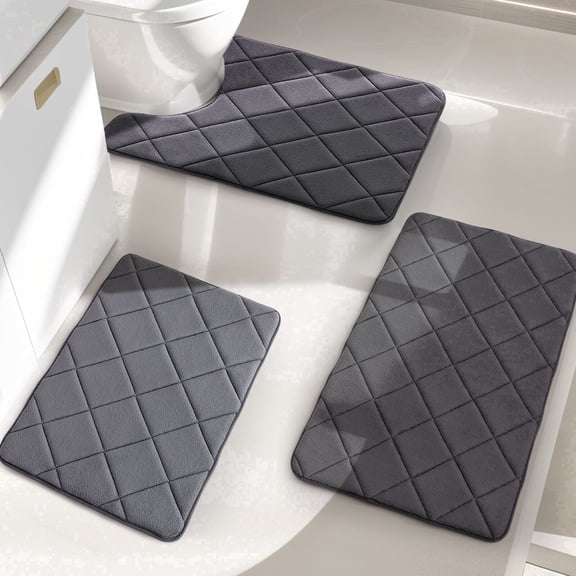 ChakmeOne Memory Foam Bath Mat, Bath Mats for Bathroom Floor - 3 Pieces Super Soft Absorbent Non Slip Bathroom Rug Set for Tub and Shower, Home Decor Accessories