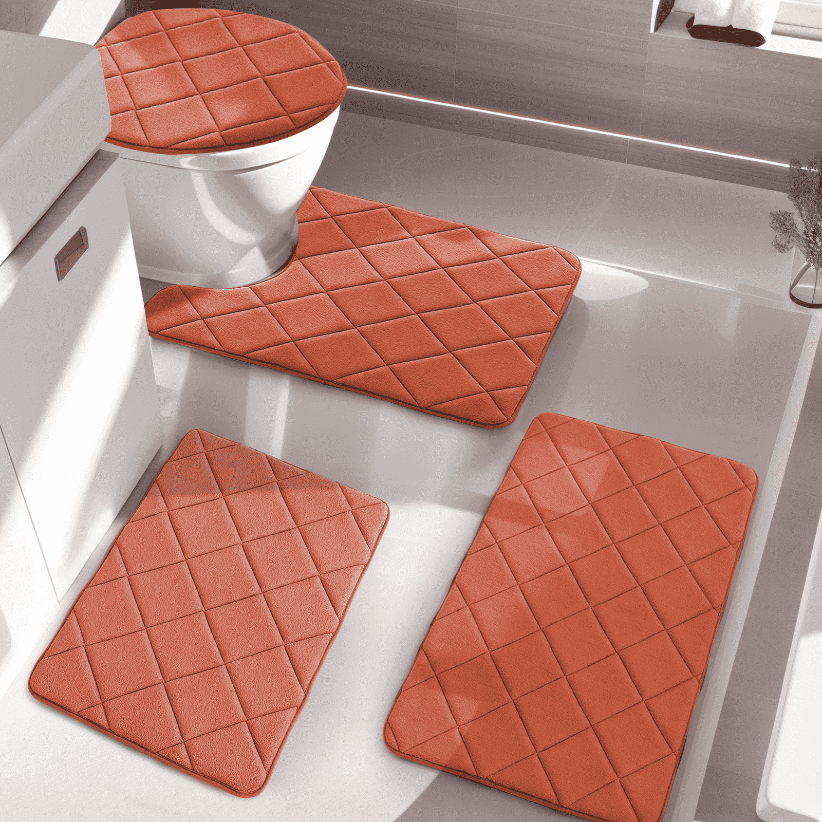 ChakmeOne Memory Foam Bath Mat, Bath Mats for Bathroom Floor - Set of 4 Super Soft Absorbent Non Slip Bathroom Rug Set for Tub and Shower, Home Decor Accessories