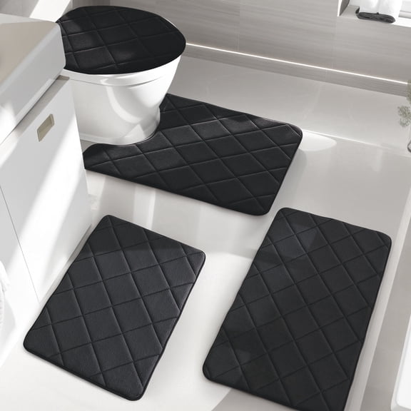 ChakmeOne Memory Foam Bath Mat, Bath Mats for Bathroom Floor - Set of 4 Super Soft Absorbent Non Slip Bathroom Rug Set for Tub and Shower, Home Decor Accessories