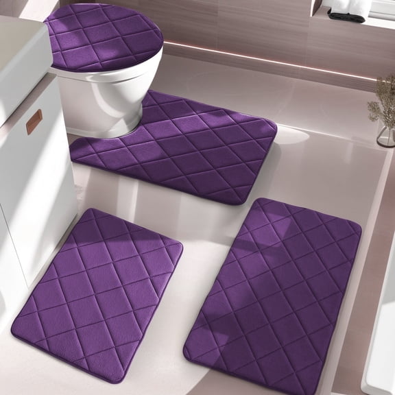 ChakmeOne Memory Foam Bath Mat, Bath Mats for Bathroom Floor - Set of 4 Super Soft Absorbent Non Slip Bathroom Rug Set for Tub and Shower, Home Decor Accessories