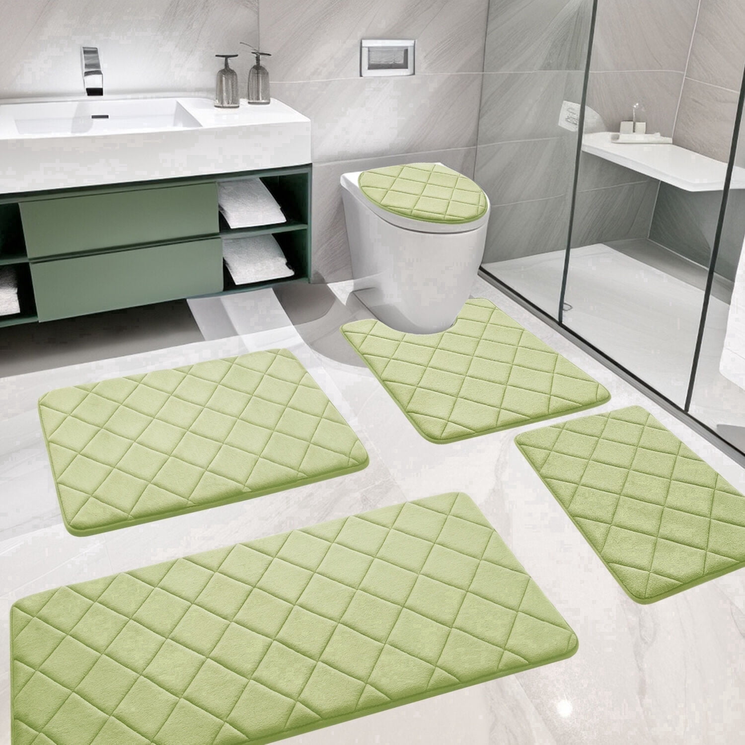 ChakmeOne Memory Foam Bath Mat, Bath Mats for Bathroom Floor - Set of 5 Super Soft Absorbent Non Slip Bathroom Rug Set for Tub and Shower, Home Decor Accessories