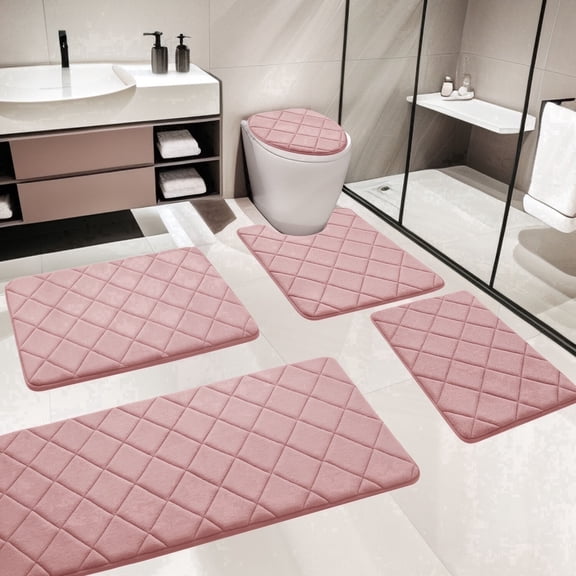 ChakmeOne Memory Foam Bath Mat, Bath Mats for Bathroom Floor - Set of 5 Super Soft Absorbent Non Slip Bathroom Rug Set for Tub and Shower, Home Decor Accessories