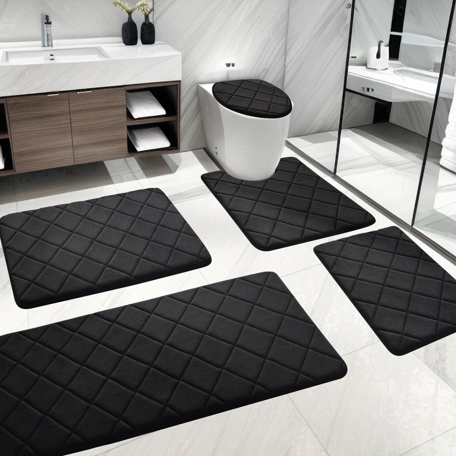 ChakmeOne Memory Foam Bath Mat, Bath Mats for Bathroom Floor - Set of 5 Super Soft Absorbent Non Slip Bathroom Rug Set for Tub and Shower, Home Decor Accessories