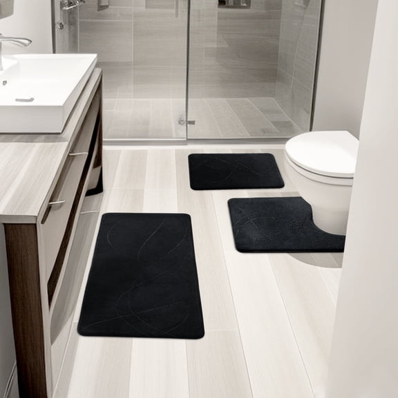 ChakmeOne Bathroom Rugs Sets 3 Piece Black Bath Mat Super Soft Absorbent & Non Slip Bathroom Rugs for Tub & Shower Floor