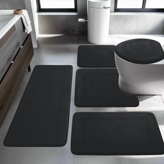 ChakmeOne Memory Foam Bath Mat, Bathroom Rugs Sets 5 Piece - Super Soft Absorbent Non Slip Bath Mat for Tub & Shower Floor, Toilet Rug & Carpet for Bathroom Decor