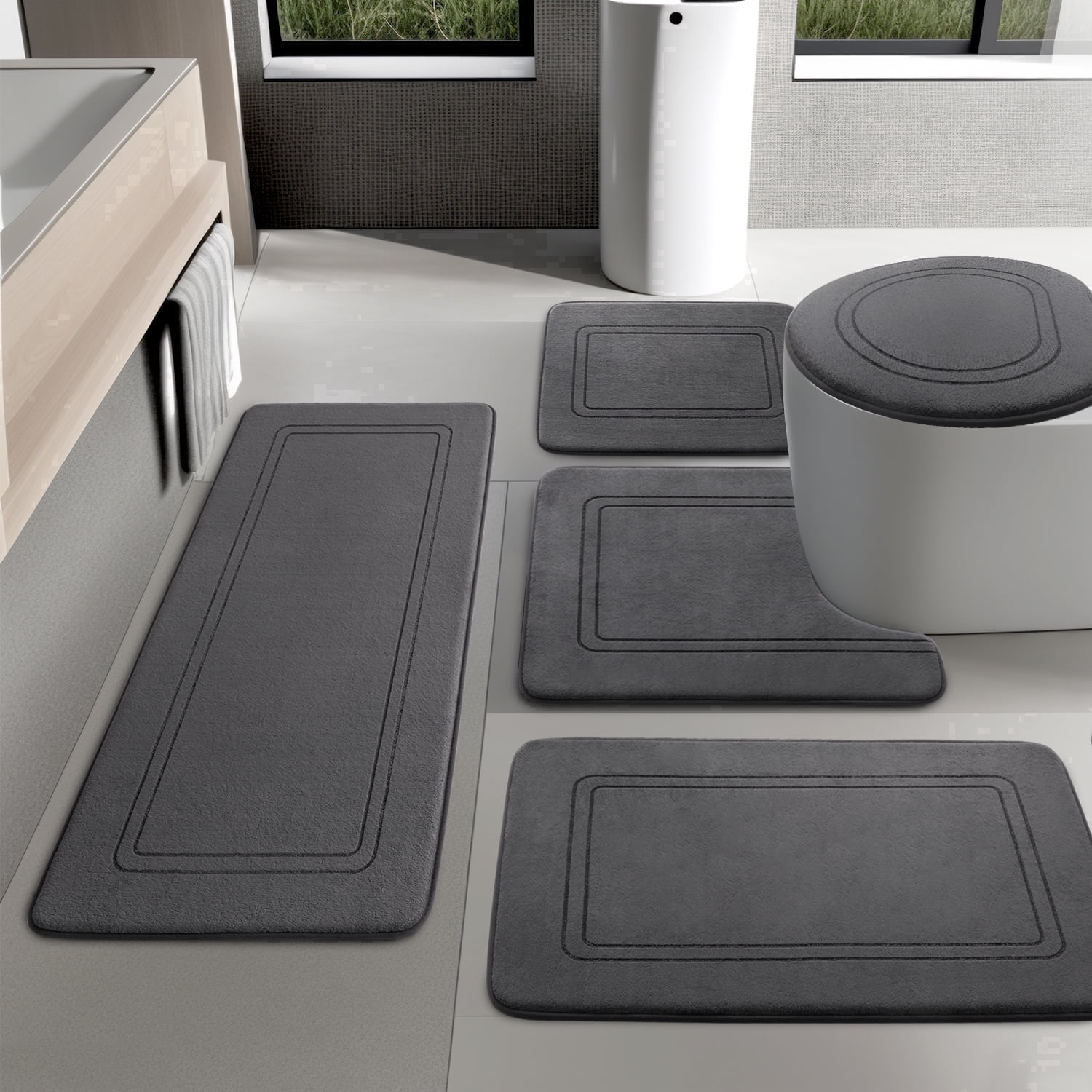 ChakmeOne Bathroom Rugs Sets 5 Piece Super Soft Absorbent Non Slip Bath Mat for Tub & Shower Floor, Toilet Rug & Carpet for Bathroom Decor