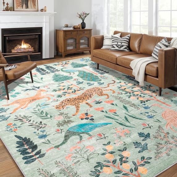 ChakmeOne 8x10 Vintage Jungle Area Rugs Animal Print Rug Machine Washable & Non-Slip Stain Resistant Rugs for Living Room, Bathroom, Kitchen