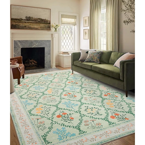 ChakmeOne Washable Rug for Bedroom Floral Rug,5x7 Area Rug, Non-Slip Low Pile Thin Indoor Area Rug for Dining Room, Nursery, Office, and Living Room