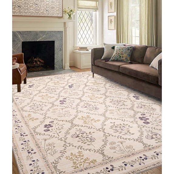 ChakmeOne Washable Rug for Bedroom Floral Rug,5x7 Area Rug, Non-Slip Low Pile Thin Indoor Area Rug for Dining Room, Nursery, Office, and Living Room