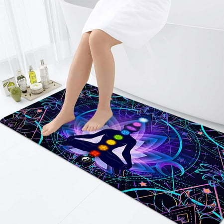 Chakra Bathroom Rugs, Yoga Meditation Bathroom Rugs, Seven Chakra Yoga Meditation Zen Bathroom Rugs Set, Hippie Lotus Spiritual Bathroom Rug Mat 17X48inch, Extra Soft and Absorbent Bath Rugs