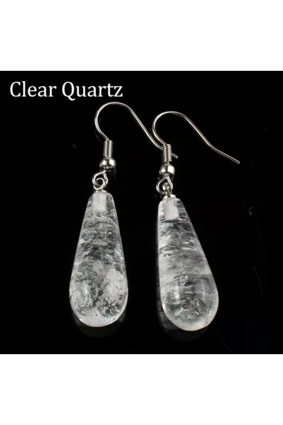 Chakra Crystal Gemstone Long Teardrop Drop Dangle Hook Reiki Earrings Pendant