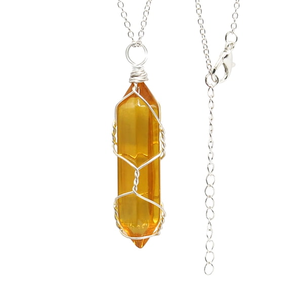 Chakra Crystal Pendant, Gaqring Natural Quartz Healing Necklace, Hexagonal Pointed Carnelian Gemstone for Protection Luck Wealth, Yellow
