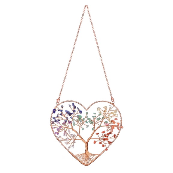 Chakra Crystal Tree Life Heart Hanging Ornament for Home Wall Window Room Decor, Healing Crystals Gemstone Wall Hanger, Positive Crystal Gifts for Women Mom Birthday Christmas