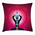 thumbnail image 1 of Chakra Decor Throw Pillow Cushion Cover, Maroon Silhouette of Yoga Woman with Cores with Neon Featured Boho Design, Decorative Square Accent Pillow Case, 18 X 18 Inches, Pink Black, by Ambesonne, 1 of 2