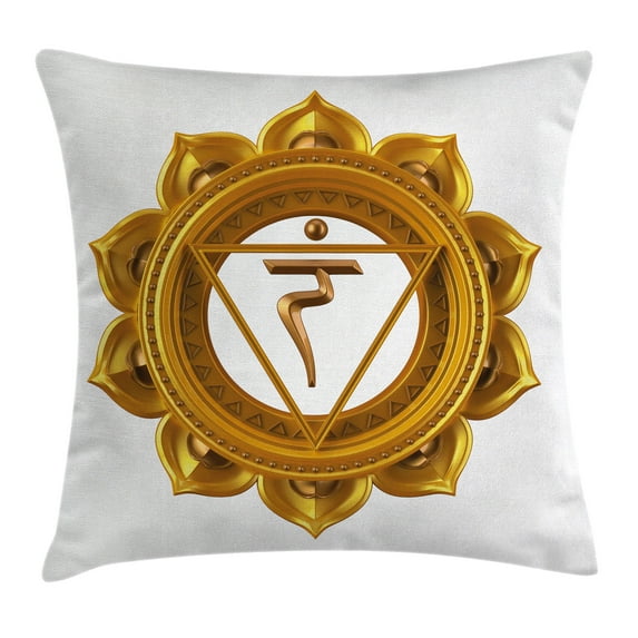 Chakra Decor Throw Pillow Cushion Cover, Chakra Symbol in Flower Rounded Original Design Spiritual Power Life Force Image, Decorative Square Accent Pillow Case, 16 X 16 Inches, Gold, by Ambesonne