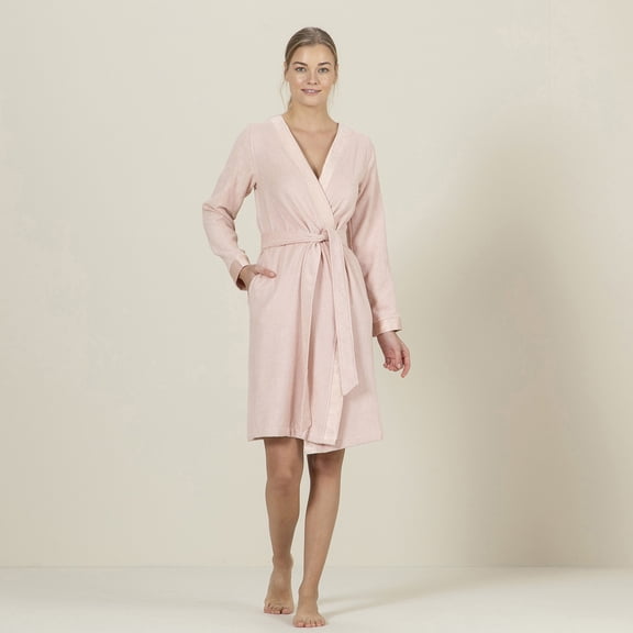 Chakra Floss Unisex Bathrobe - Natural Bamboo & Cotton Blend Comfort, 300 gr/m2 Breathable Shiny Detailed Modern Luxury | L - LIGHT SALMON