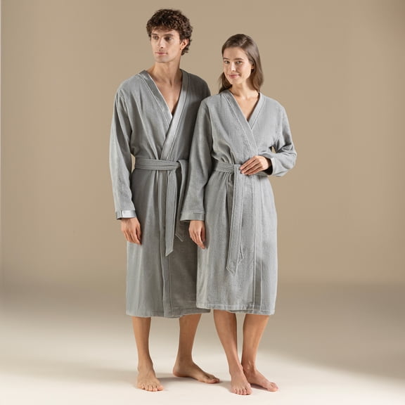 Chakra Floss Unisex Bathrobe - Natural Bamboo & Cotton Blend Comfort, 300 gr/m2 Breathable Shiny Detailed Modern Luxury | S - Light Grey