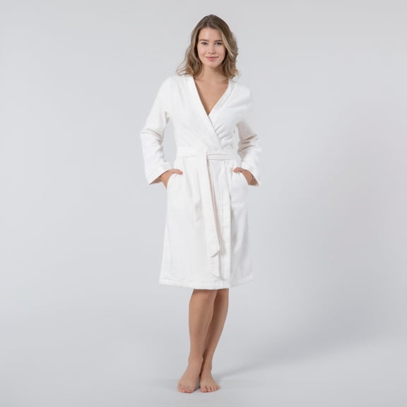 Chakra Floss Unisex Bathrobe - Natural Bamboo & Cotton Blend Comfort, 300 gr/m2 Breathable Shiny Detailed Modern Luxury | Xl - Ecru