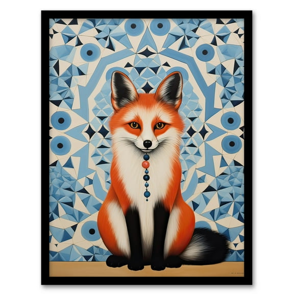 Chakra Fox Concept Art Oil Painting Blue Kaleidoscope Pattern Animal Portrait Art Print Framed Poster Wall Decor 12x16 inch