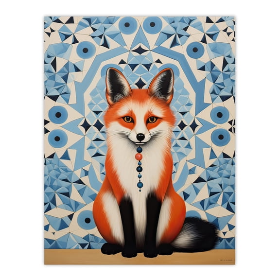 Chakra Fox Concept Art Oil Painting Blue Kaleidoscope Pattern Animal Portrait Unframed Wall Art Print Poster Home Decor Premium