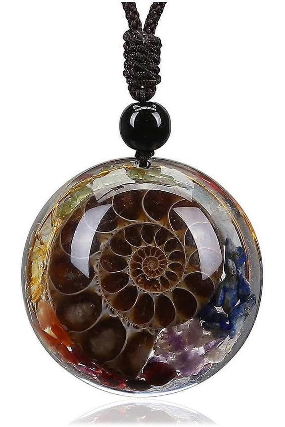 Chakra Healing Crystal Stone Necklace Ammonite Fossil Natural Round Gemstone Spiral Protection Amulet Pendant Necklace Jewellery